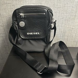 Diesel black unisex crossbody bag with real leather